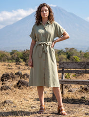 Pret - Moven - Indigo Tie Hemp Linen Shirtdress - Green
