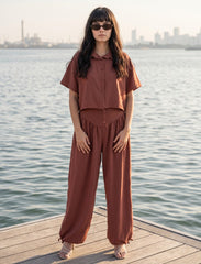 Pret - Moven - Button Up And Gathered Set - Chocolate