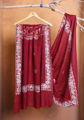 Pashmina Ari Work Border Shawl D#04 - Maroon