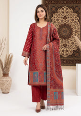 Winter - Fancy Silk Zari Jamawar - 3 Pcs Suit - D#18 - Maroon
