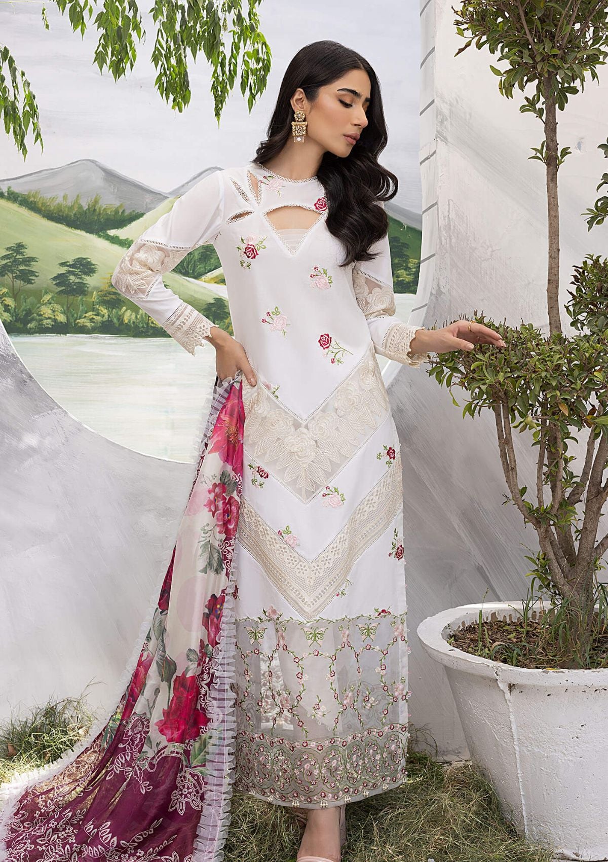 Lawn Collection - Asifa & Nabeel - Aleyna - V02 - WHITE LILY (ALV-02)