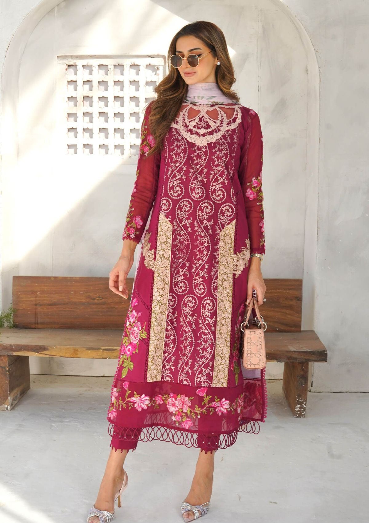 Lawn Collection - Asifa & Nabeel - Aleyna - V02 - CRANBERRY (ALV-09)
