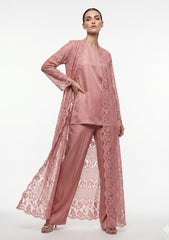 Formals - Chantilly Lace Saree - Pink