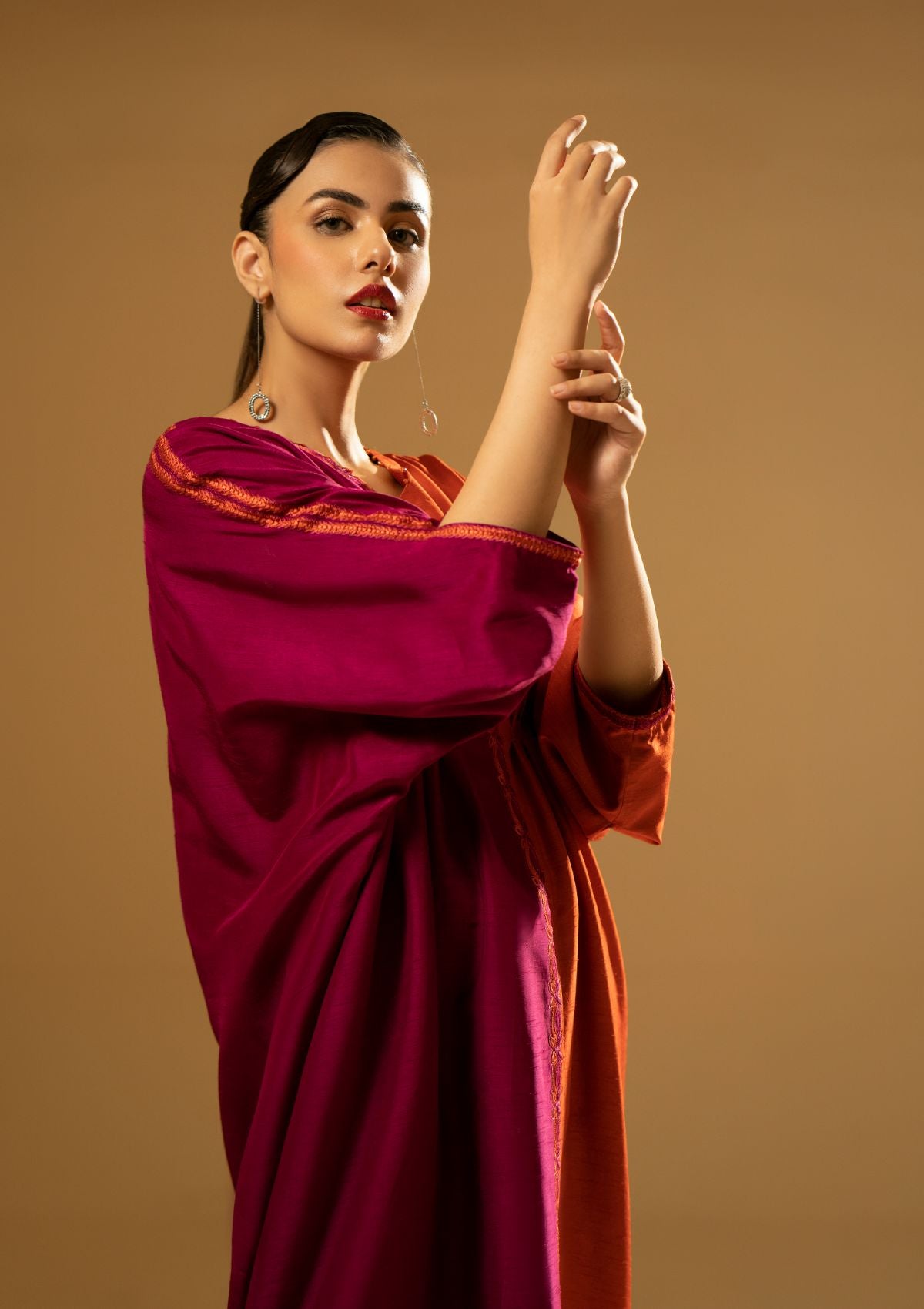 Winter Collection - Fozia Khalid - Silk Edit - Split Tone Kaftan - D#07