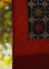 Wool Embroidered Shawl D - 19 - N Blue