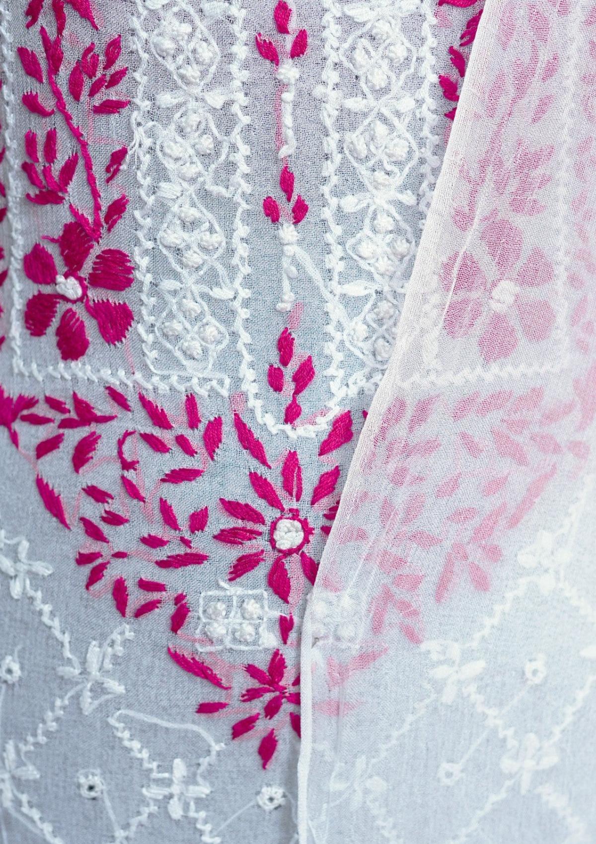 Winter Collection - Riwaj - Bamber Chikankari W/ Mirror Work - White