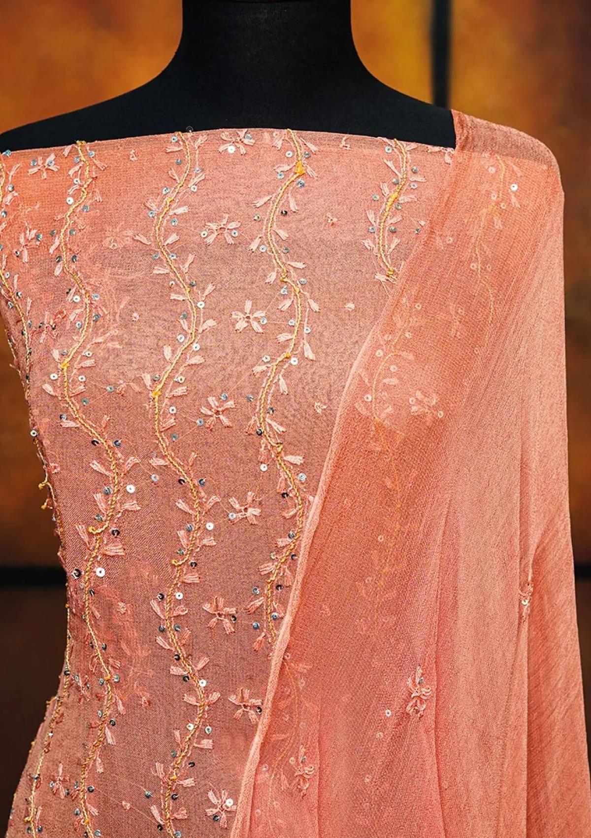 Winter Collection - Riwaj - Bamber Chikankari W/ Sequence Work - Peach