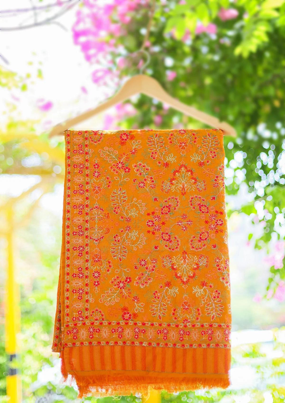 Youdia Karandi Embroidered Shawl D - 01 Mustard