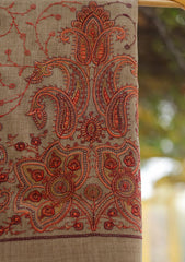 Wool Emboridered Shawl D - 07B - G BROWN