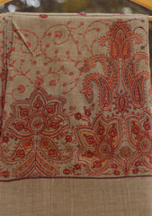 Wool Emboridered Shawl D - 07B - G BROWN