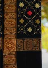 Wool Embroidered Shawl D - 18 - BLACK