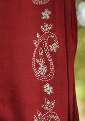 Wool Needle Work Shawl D - 55 - MAROON