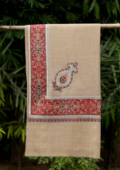 Pashmina Emb Palu Border Shawl D - 13 - Brown