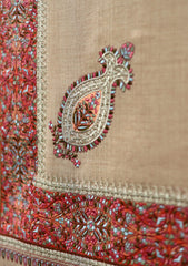 Pashmina Emb Palu Border Shawl D - 13 - Brown