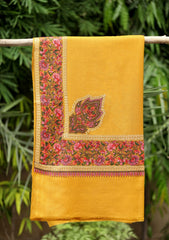 Pashmina Emb Palu Border Shawl D - 14 - Mustard