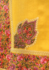 Pashmina Emb Palu Border Shawl D - 14 - Mustard