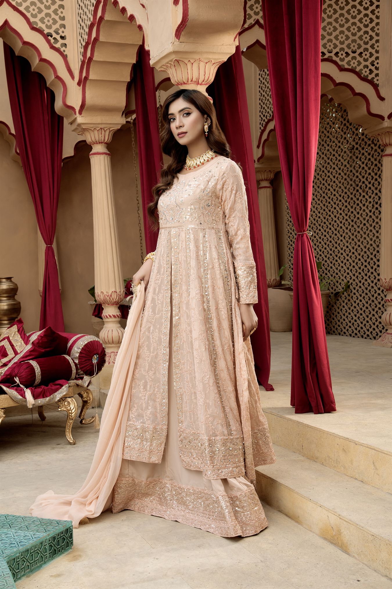 Pret Collection - Manahils - Jal Pari - KURTI-B-007-PEACH