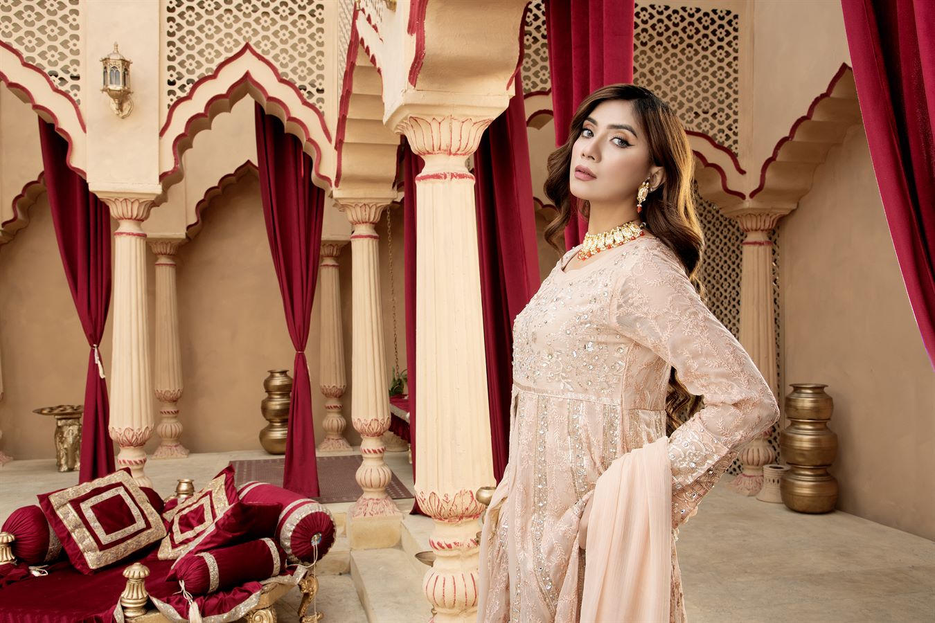 Pret Collection - Manahils - Jal Pari - KURTI-B-007-PEACH