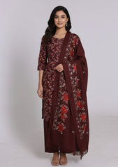 Winter - Riwaj - Printed Cotray Suit - Wool Shawl - D#10 - D Maroon