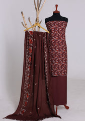 Winter - Riwaj - Printed Cotray Suit - Wool Shawl - D#10 - D Maroon