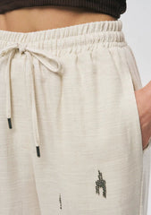 Pret - Moven - Elastic Waist Beaded Palazzo Trousers - Off White