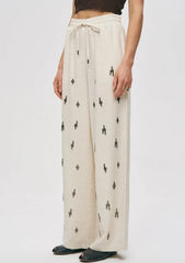 Pret - Moven - Elastic Waist Beaded Palazzo Trousers - Off White