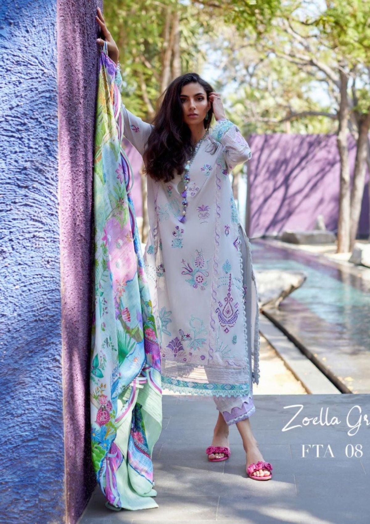 Lawn Collection - Farah Talib Aziz - Suay - Luxury Unstitched '24 - Zoella Grey - FTA#08