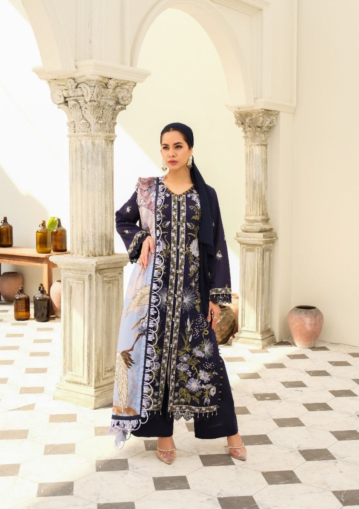 Lawn Collection - Eshaal Mishkaat - Zaib un Nisa - D#2A - Navy Night