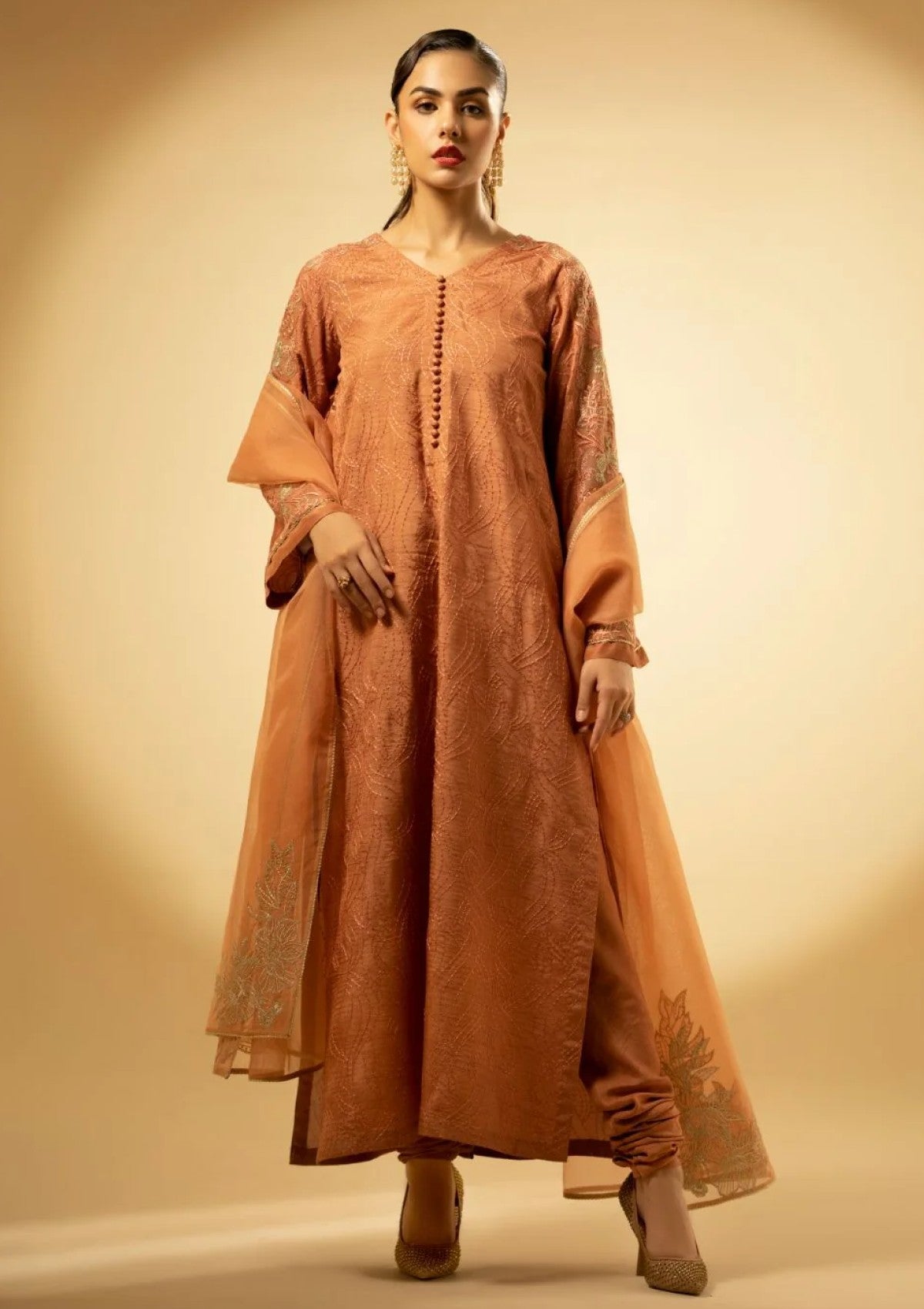 Winter Collection - Fozia Khalid - Silk Edit - Peach Hues - D#11