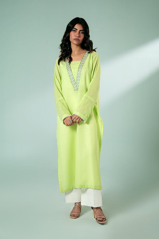 Pret Collection - Fozia Khalid - Basics Vol 3 - Lime Green Embroidered Tunic