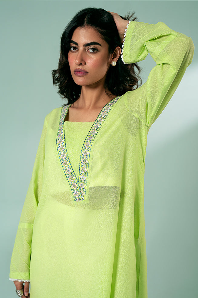 Pret Collection - Fozia Khalid - Basics Vol 3 - Lime Green Embroidered Tunic