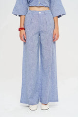 Pret - Moven - Linen Women's Palazzo Pants - Blue
