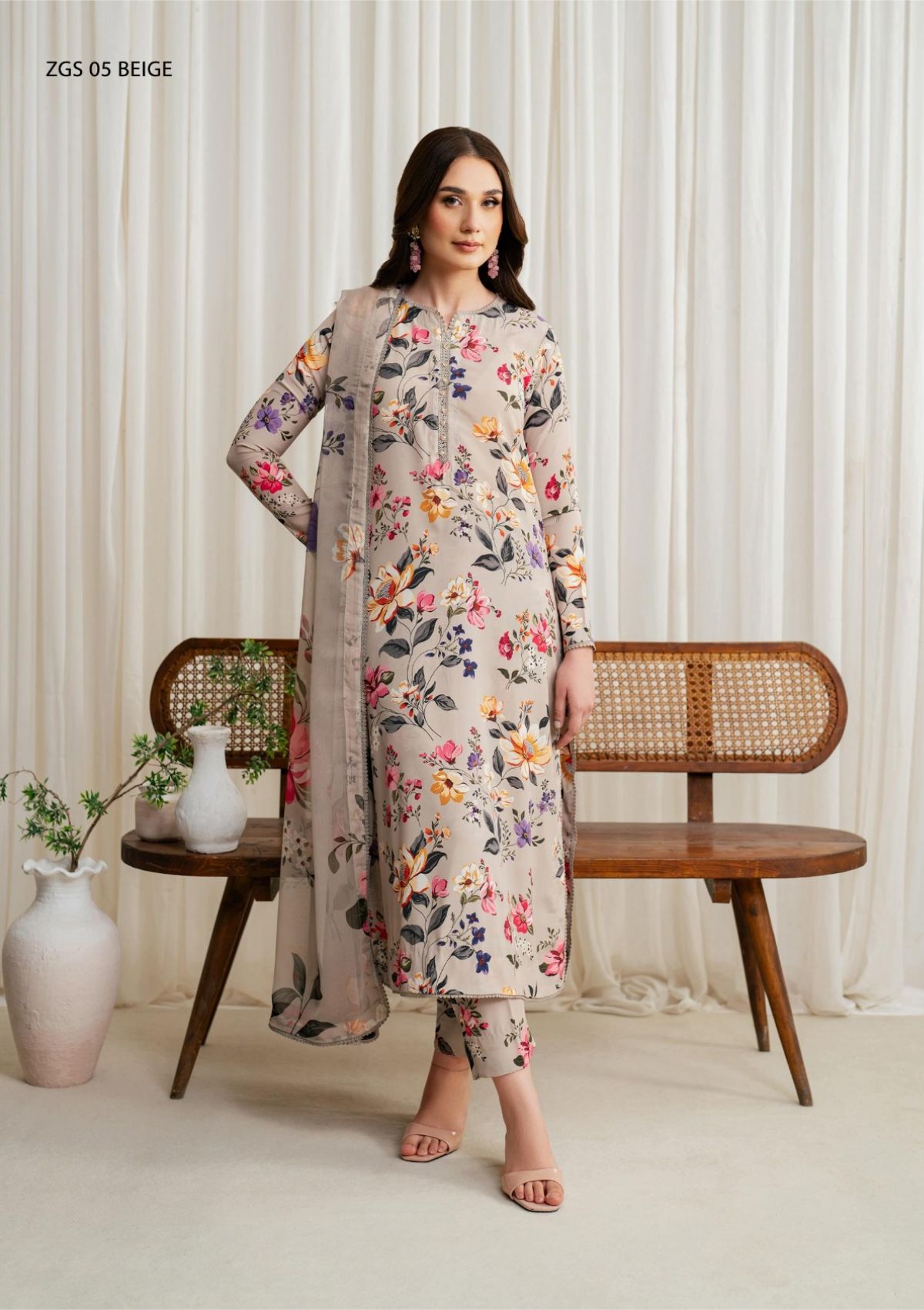 Winter Collection - Zarif - Prints - Georgette Silk - D#05 - Beige