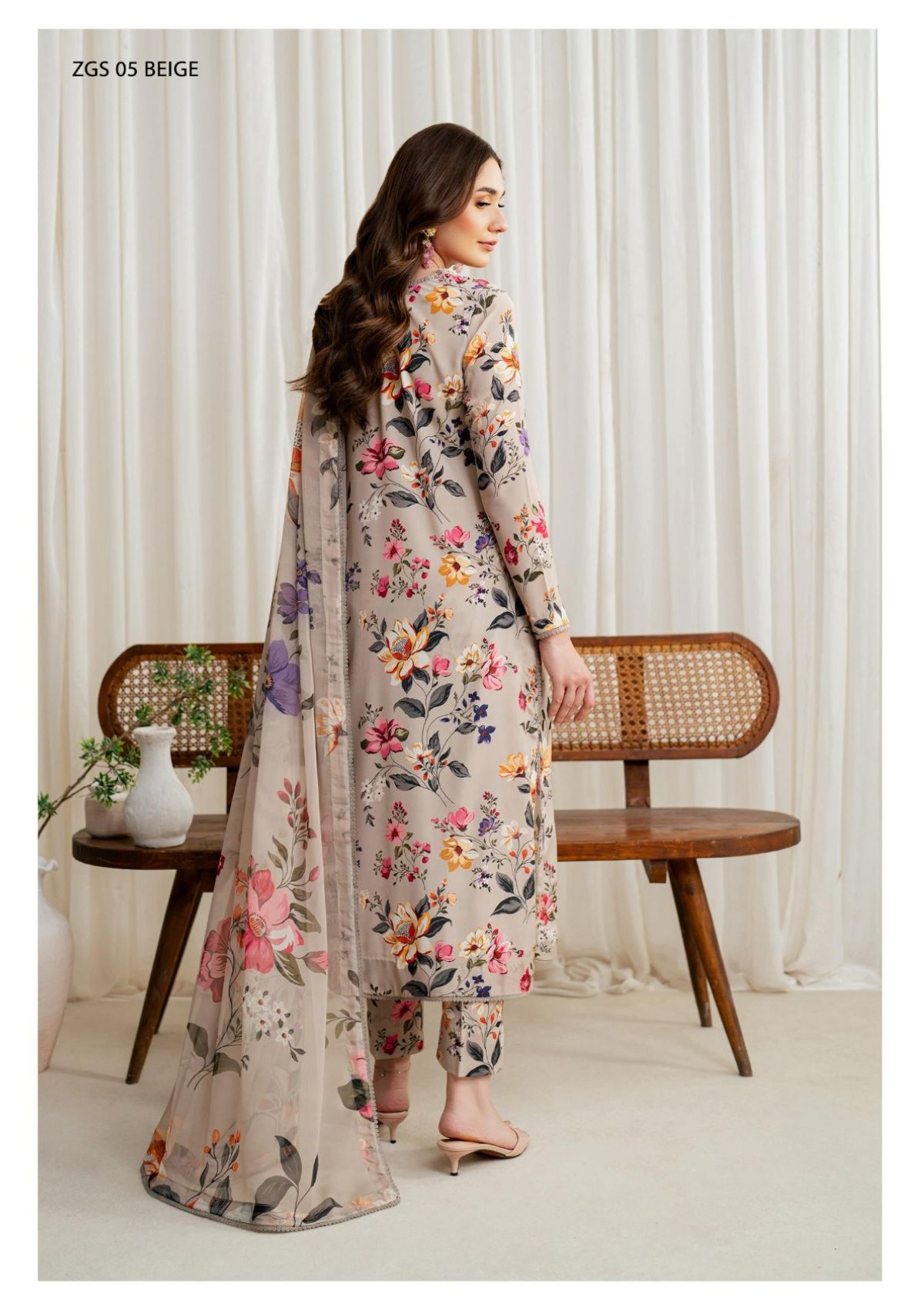 Winter Collection - Zarif - Prints - Georgette Silk - D#05 - Beige