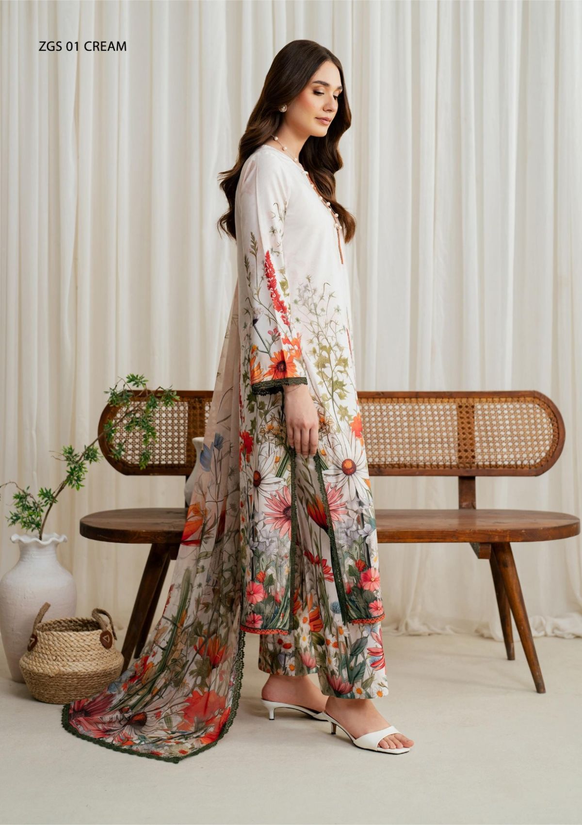 Winter Collection - Zarif - Prints - Georgette Silk - D#01 - Cream