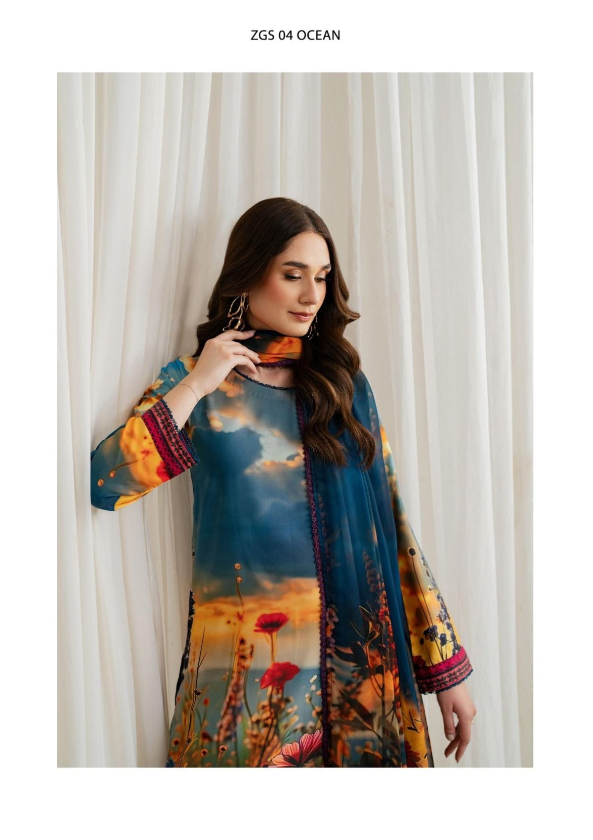 Winter Collection - Zarif - Prints - Georgette Silk - D#04 - Ocean