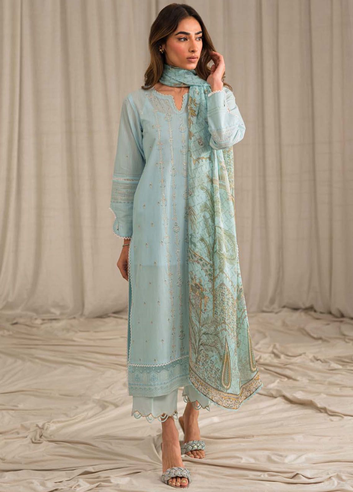 Lawn Collection - Sahar - Mirage - Embroidered - SML24#01 - L Blue