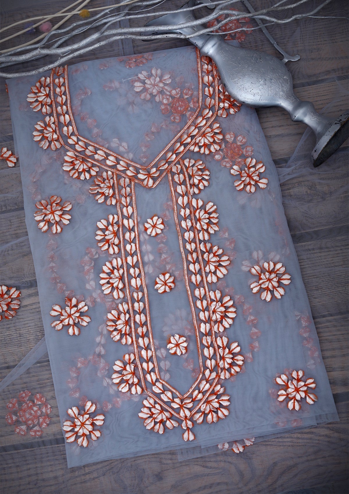 Fancy Collection - Net Gota Work 2pcs - D#1 (Grey-6) Saleem Fabrics Traditions