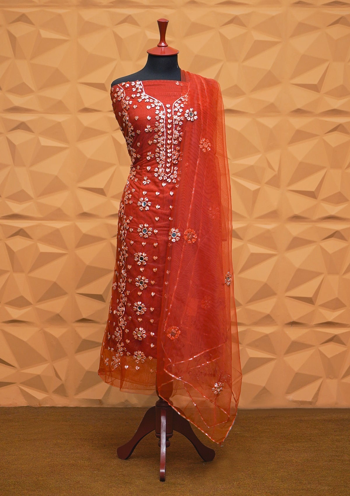Fancy Collection - Net Gota Work Mirror 2pcs - D#1 (D Rust) Saleem Fabrics Traditions