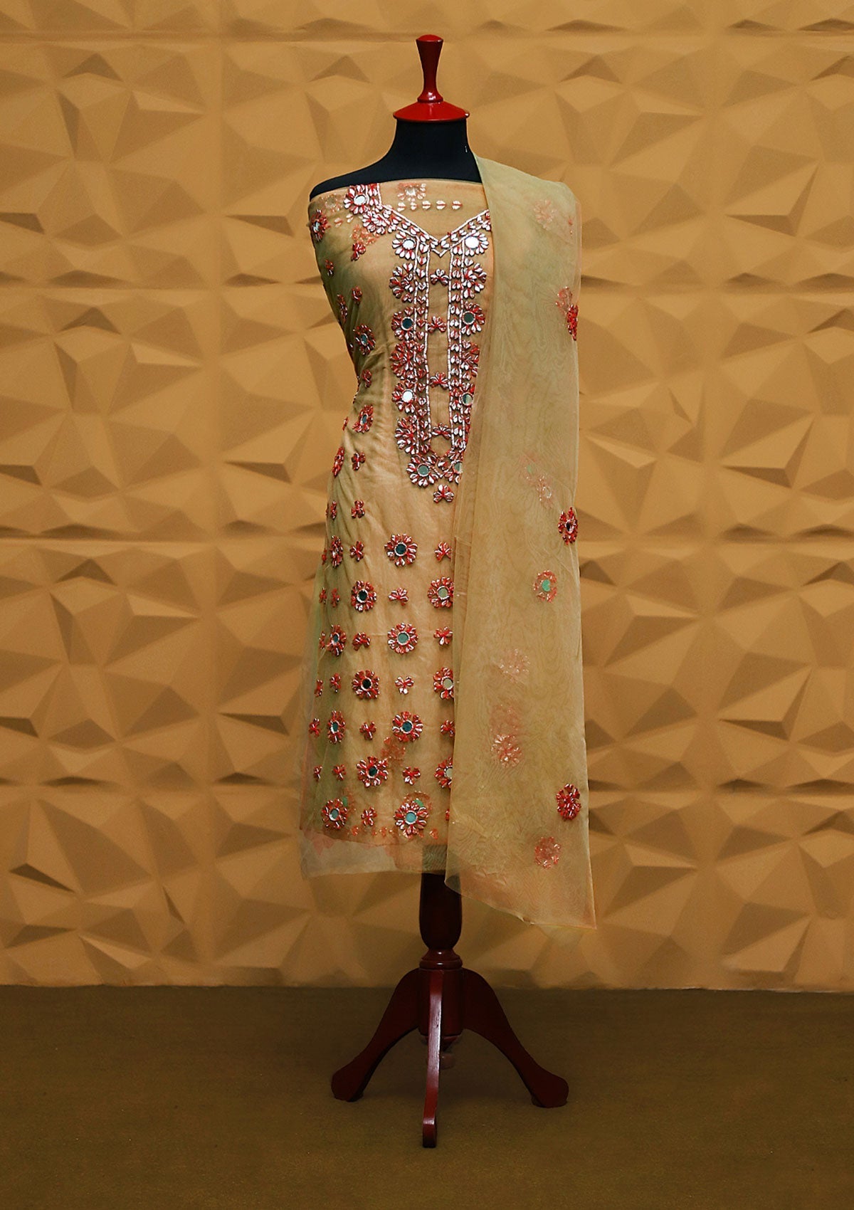 Fancy Collection - Net Gota Work Mirror 2pcs - D#11 (Skin) Saleem Fabrics Traditions