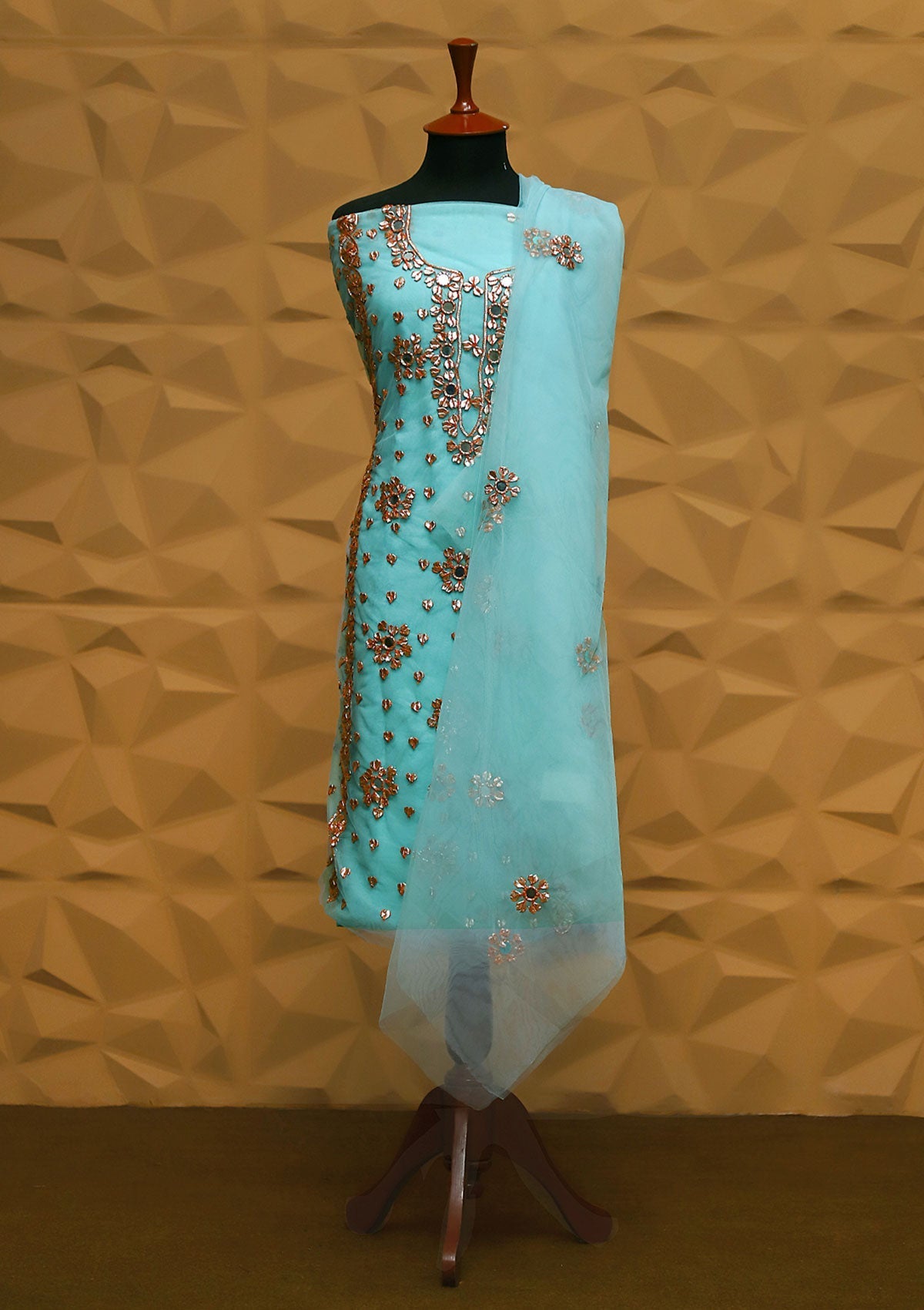 Fancy Collection - Net Gota Work Mirror 2pcs - D#3 (L Ferozi) Saleem Fabrics Traditions
