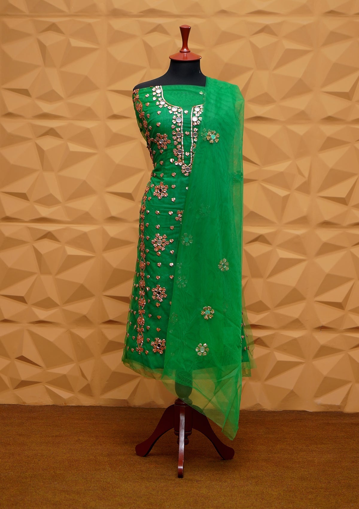Fancy Collection - Net Gota Work Mirror 2pcs - D#5 (P Green) Saleem Fabrics Traditions