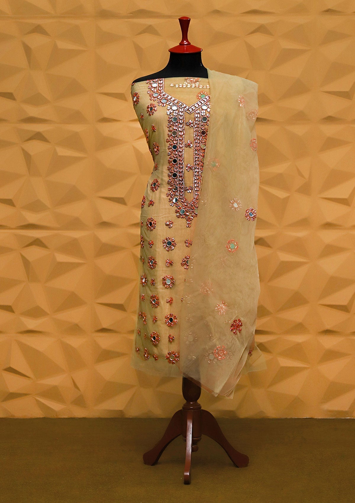 Fancy Collection - Net Gota Work Mirror 2pcs - D#6 (Skin) Saleem Fabrics Traditions