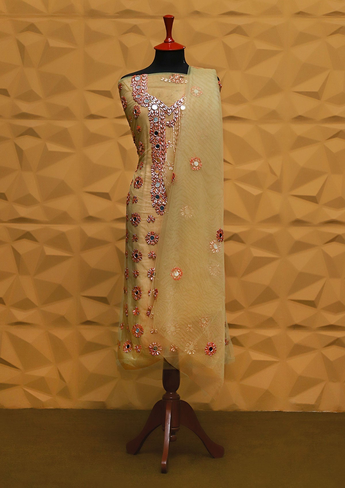 Fancy Collection - Net Gota Work Mirror 2pcs - D#9 (Skin) Saleem Fabrics Traditions