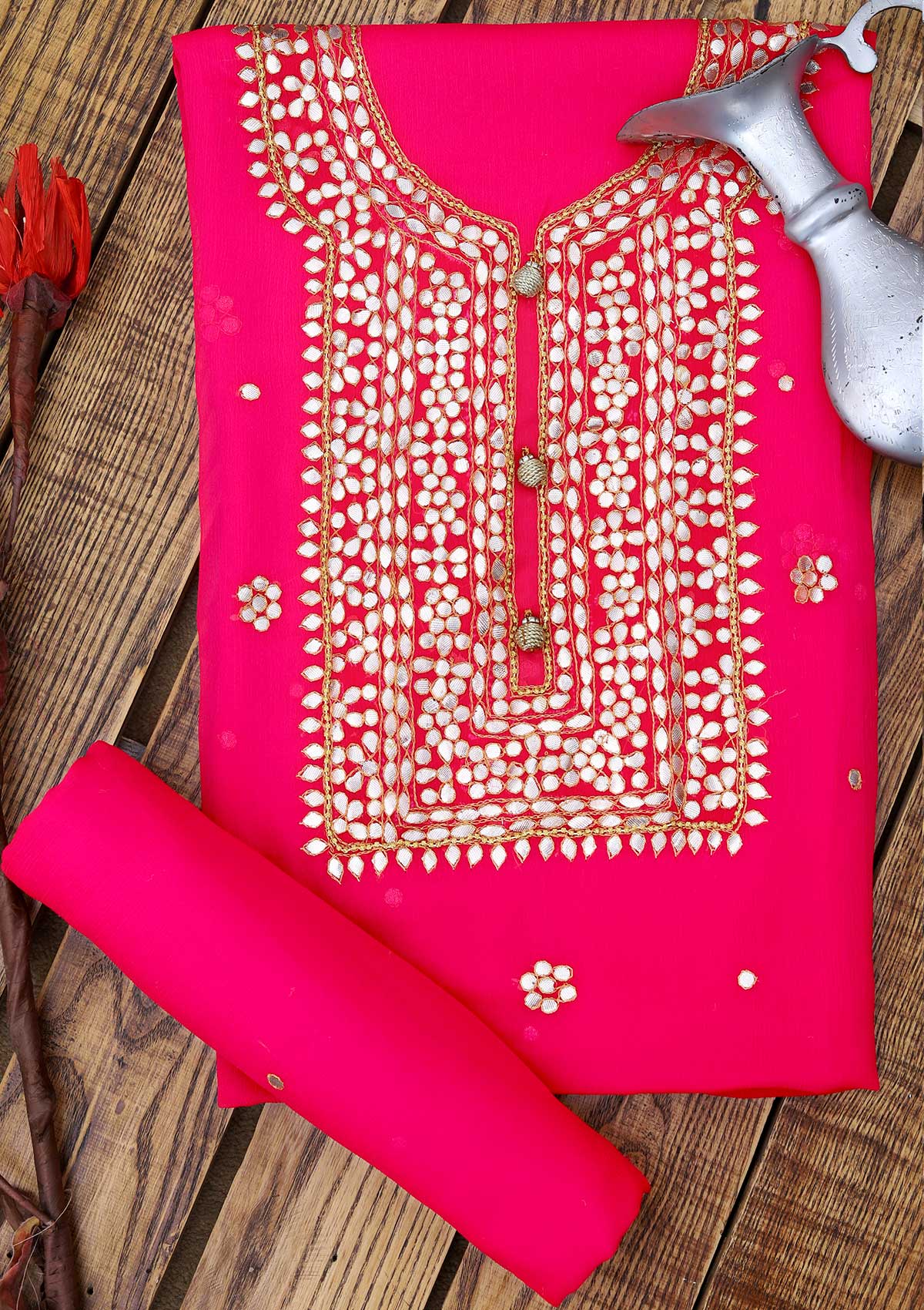 Formal Collection - Chiffon - Gota Work - 2 Pcs - SH Pink - D01 Saleem Fabrics Traditions