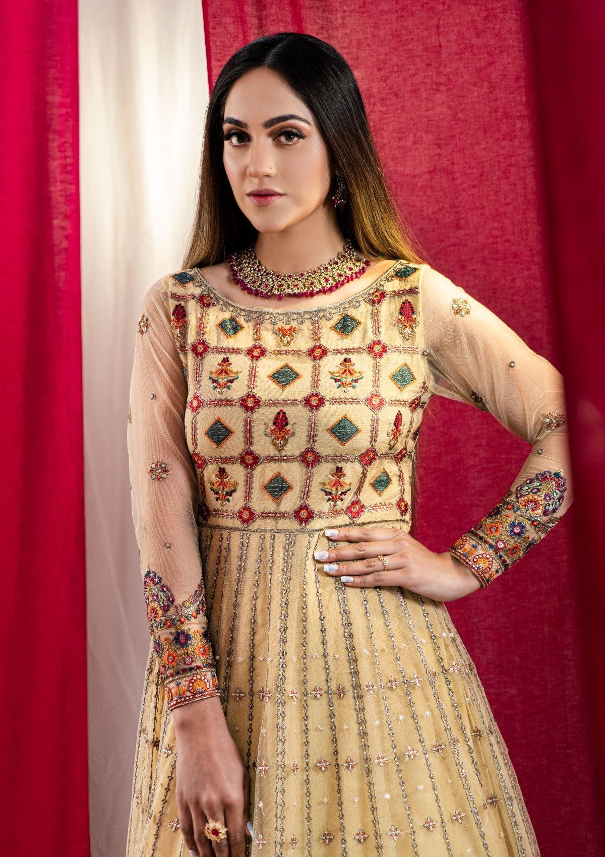 Formal Collection - Rubaaiyat - Embroidered Net - REN#1 available at Saleem Fabrics Traditions