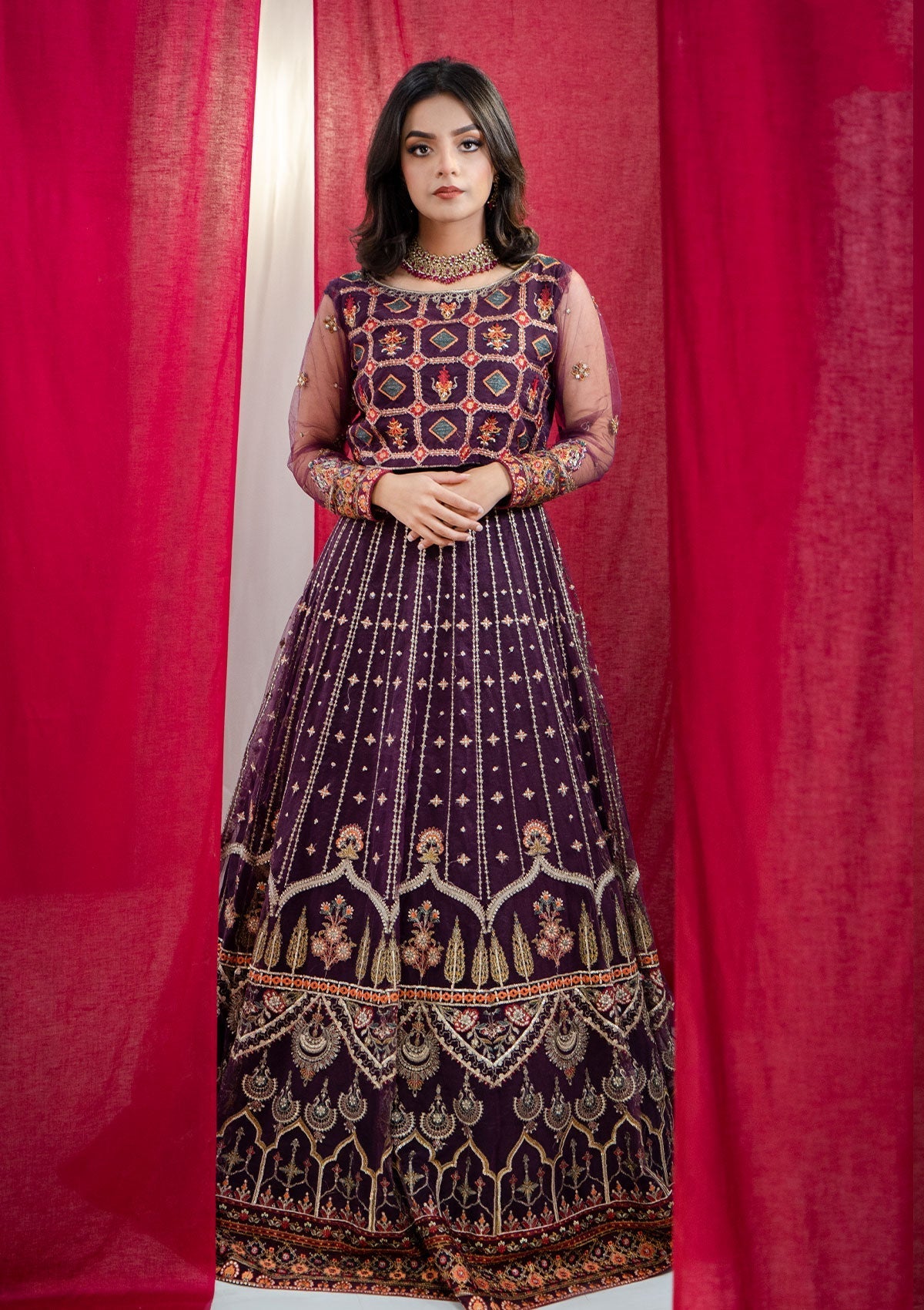 Formal Collection - Rubaaiyat - Embroidered Net - REN#2 available at Saleem Fabrics Traditions