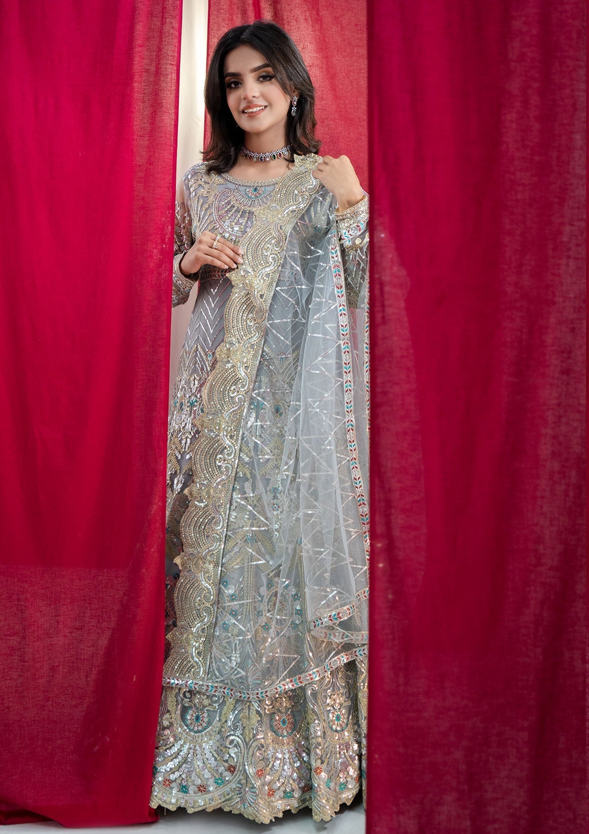 Formal Collection - Rubaaiyat - Embroidered Net - REN#3 available at Saleem Fabrics Traditions