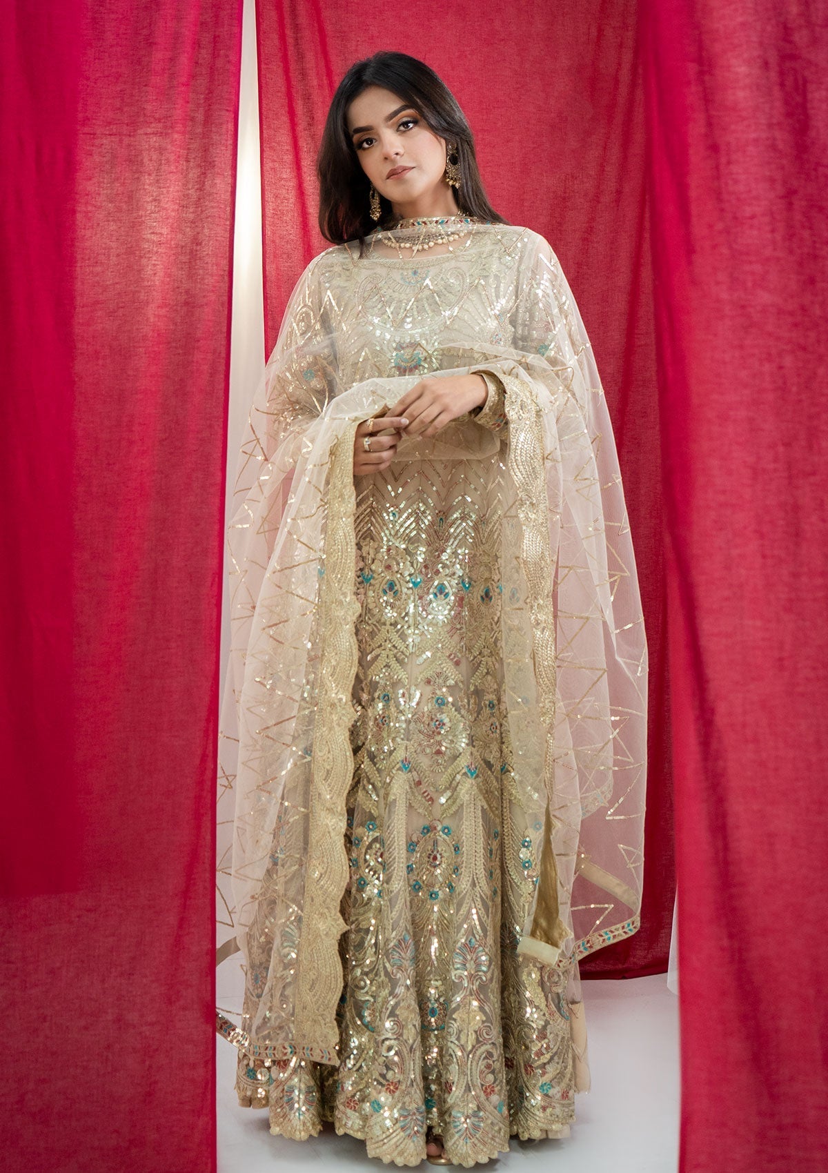 Formal Collection - Rubaaiyat - Embroidered Net - REN#5 available at Saleem Fabrics Traditions
