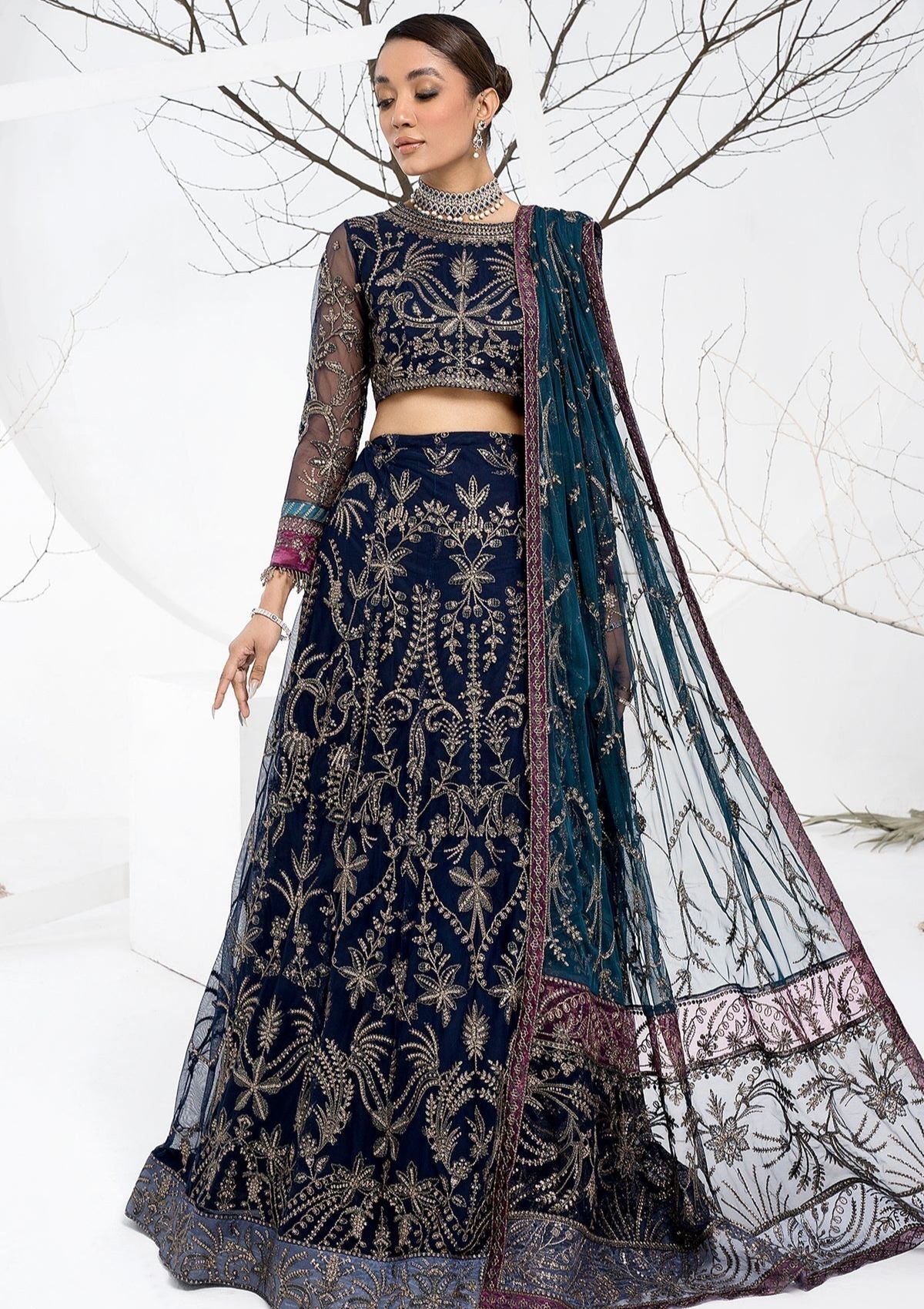 Formal Collection - Zarif - La Celeste - Luxury - ZLC#01 (BLUEBERRY) available at Saleem Fabrics Traditions